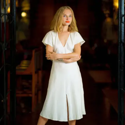 CAROLE white silk dress- 100% natural chiffon silk