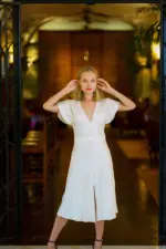 CAROLE white silk dress- 100% natural chiffon silk - Image 3